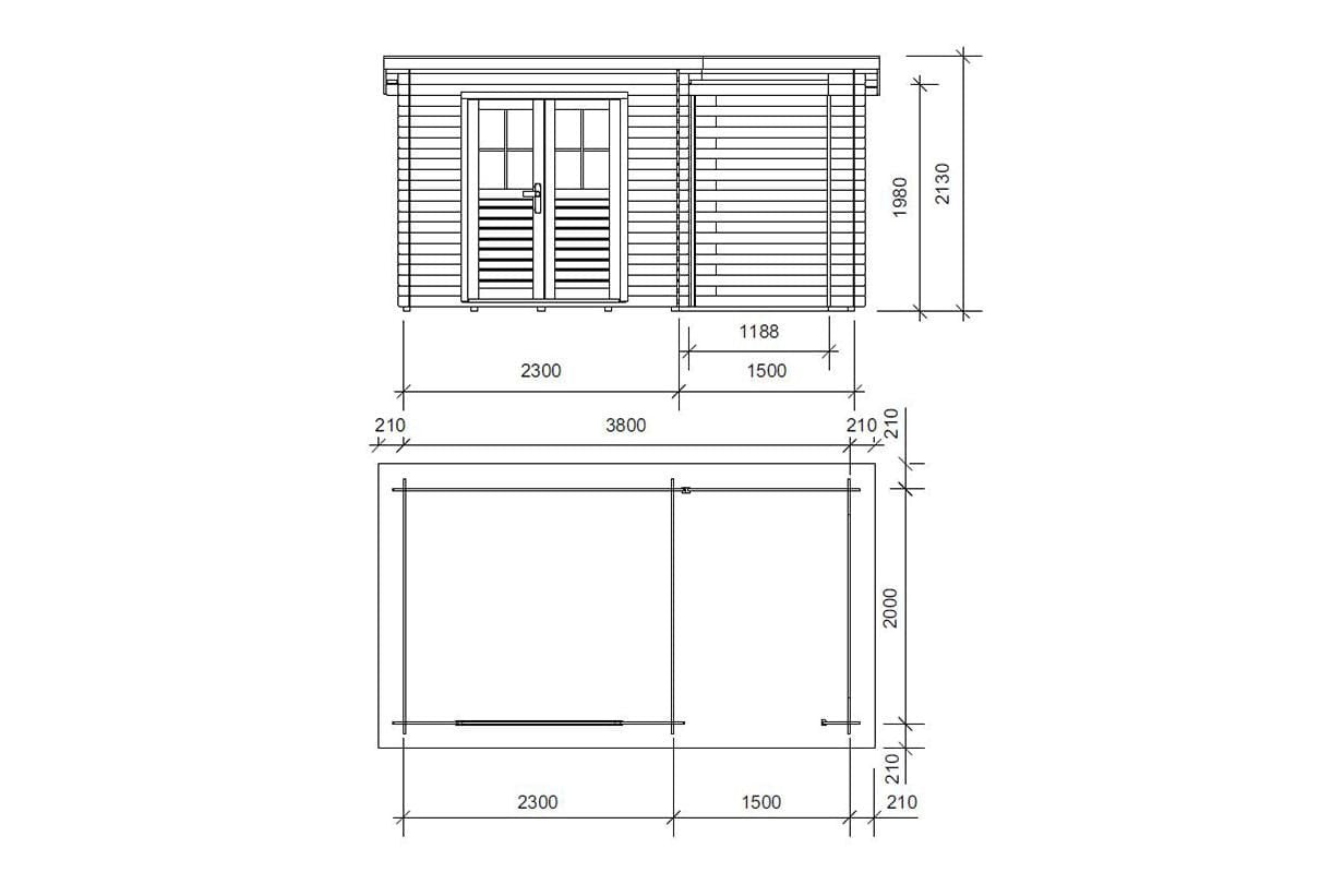 Abri de Jardin Bois KATYA – 4,44 + extension 3 m²